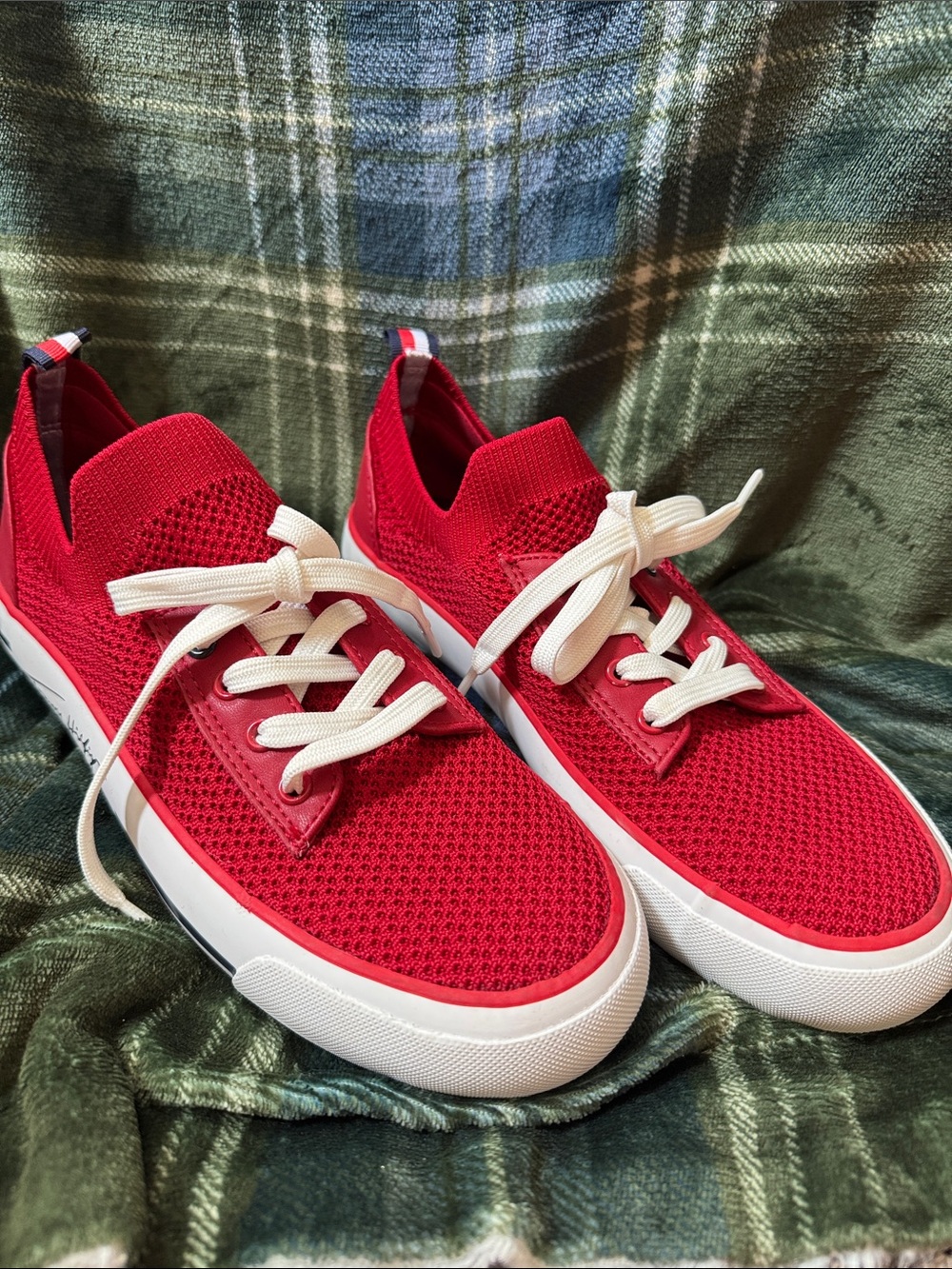 Tommy Hilfiger Red Knit Women's Sneakers with White Sole